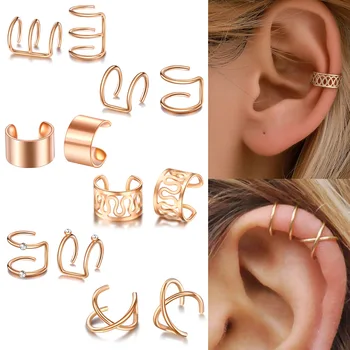 1-o 2pcs de Moda da Cor do Ouro do Ouvido Punhos Folha Clipe de Brincos para Mulheres Escaladores Não Jóia Piercing Falso Cartilagem Brinco de Acessórios