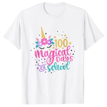 100 Mágico Dias de Escola Unicórnio de Presente de Aluno / Professor. T-Shirt Tee Gráfico Tops