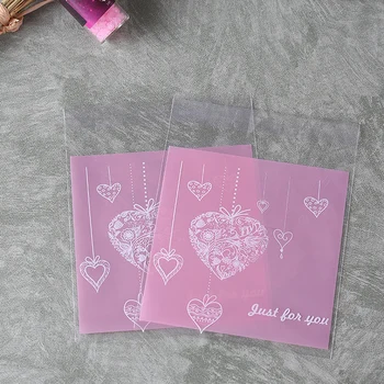 100PCS 10*10cm Transparente amor-de-Rosa Candy Bag duplo Festa de Casamento Fornece Saco de Presente de Biscoitos do Lanche Cozimento Auto-Adesiva Saco do Pacote
