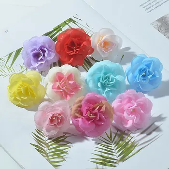 10pcs 4cm Mini Rosa de Seda Artificial Cabeças de Flores Para a Casa de Festa de Casamento Decoração DIY Headmade Scrapbook Acess Falso Flor