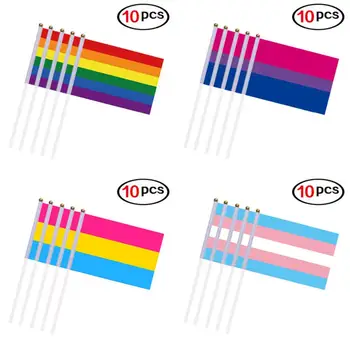 10PCS/Pack do Orgulho Gay Bandeiras Fácil De Segurar Mini Pequenas Bandeiras do arco-íris Com Mastros Para o arco-íris Parada do Orgulho Festival