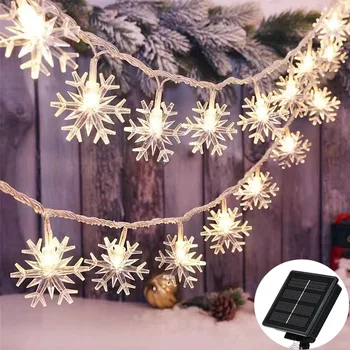 12m Solar floco de Neve LED Luzes de corda Luzes de Fadas Garland Ano Novo Árvore de Natal em Casa Jardim Decoração Noel Navidad