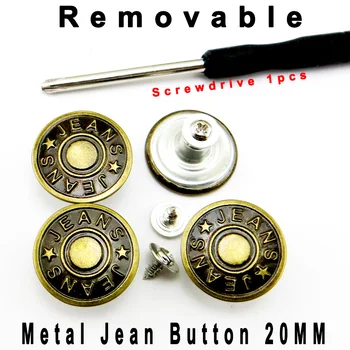 15PCS Removível de Metal Jeans Botão 20MM Calças Jeans ideal Cintura Ajustar Nenhum Prego Jean Botão chave de Fenda MJB-425