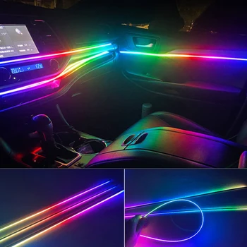 18 EM 1 Symphony LED Carro Atmosfera Luzes RGB 64 Interior da Cor de Acrílico, Fibra Óptica Faixa de Controle de APLICATIVO Decorativos Ambiente Lâmpada