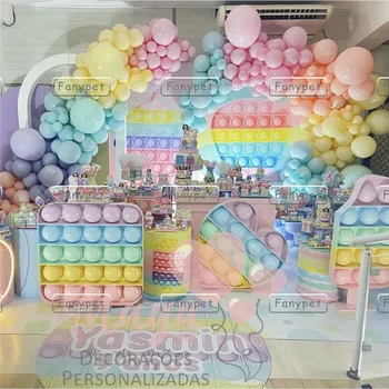 184pcs Pop Tema Balão Garland Kit de arco-íris de Macaron de Látex Pastel Balões para as Meninas da Festa de Aniversário de Pop Decorações do Partido