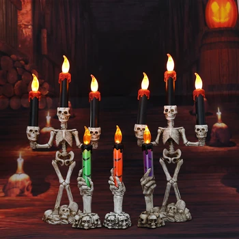 1pc Decoração de Halloween do Crânio do DIODO emissor de Velas Bateria livre de Fumo Morcego Luzes de Abóbora de velas Assombrada Casa Barra de Horror Adereços