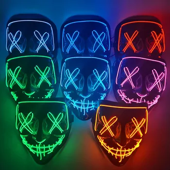 1pc Diodo emissor de Luz Máscara de Halloween Decoração Luminosa Neon Cosmask Brilhante Festa Masquerade Suprimentos Horror Cosplay Maske Dom Crianças