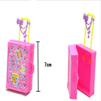 1pc hiah qualidade de Brincar de casinha cor-de-Rosa de Plástico 3D Viagens de Comboio Mala de viagem Bagagem Para Boneca Barbie