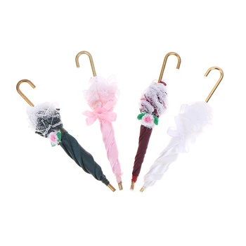 1PC Senhora Guarda-chuva de Renda em Miniatura de Presente Real Decoração de Aniversário de Menina de Brinquedos da Casa de bonecas Acessórios de Quatro cores, pequeno guarda-chuva
