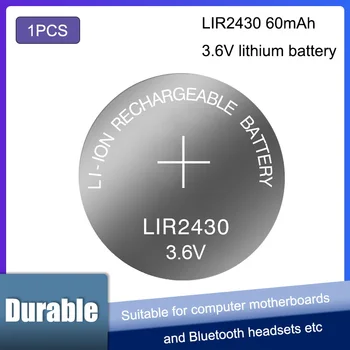 1PCS 3,6 V 60mAh LIR2430 LIR 2430 Recarregável do Li-íon da Célula de Moeda Botão da Bateria de substituição Para CR2430 PD2430