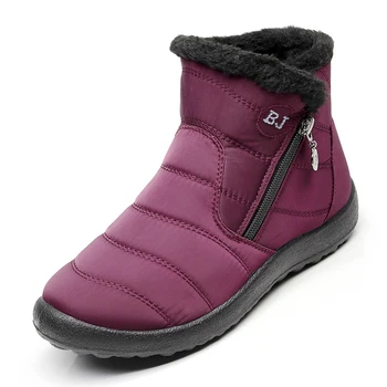 2020 Botas De Inverno Das Mulheres Botas De Neve De Sapatos Quentes De Pelúcia Inferior Ankle Boots Com Zíper De Cor Sólida Tamanhos Maiores