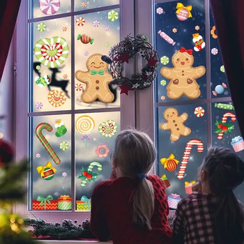 2022 Feliz Natal Gingerbread Man Adesivo de Parede Janela de Vidro, Decoração de Natal para a Decoração Home da Parede 2023 Feliz Ano Novo Adesivo