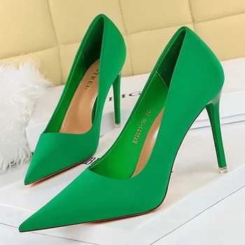 2022 Mulher de 10,5 cm de Salto Alto de Seda do Casamento Nupcial Scarpins Verde Roxo Sapatos de Stripper Office Stiletto Fetiche Design de Luxo Bombas