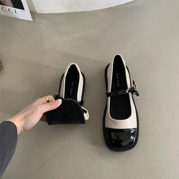 2022 Mulheres Sapatos De Pés Quadrados Retro Mary Janes Sapatos Femininos Fivela Do Cinto Casual De Outono, Moda De Senhora, Calçado Chaussure Femme