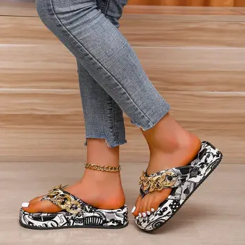 2022 Tendência Do Verão Senhoras Chinelos De Quarto Cadeia De Moda Flip Flop Sandálias, Chinelos De Senhoras Sandálias Casuais Sapatos De Praia
