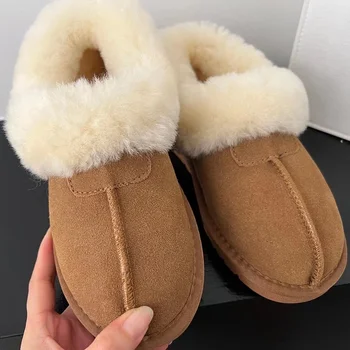 2023 Inverno Novas Botas de Neve Quente Cashmere Espessamento de Moda da Pele Natural Televisão Sapatos de Algodão Design externo Marrom Macio Botas femininas