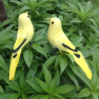 20cm artificial pássaro amarelo e preto de penas de aves,2 partes de aves de polietileno&peles de artesanato de decoração de jardim de brinquedo de presente a1952