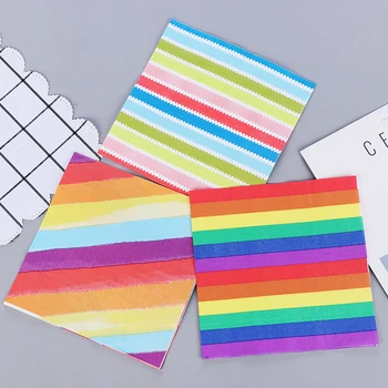 20Pcs/Pack arco-íris Tabela de Guardanapos de Papel Simples Colorido Listrado Guardanapo de Papel, Tecidos para Decoração do Casamento Fornecimentos de Terceiros Atacado
