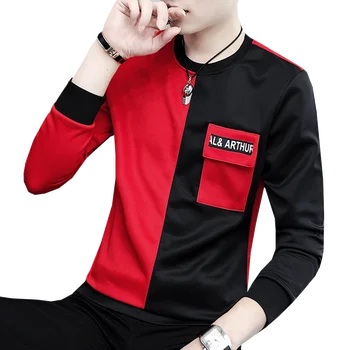23 modelos de T-shirt masculina de manga longa outono roupas de inverno, o veludo quente superior a personalidade de tendência de roupas versão coreana do vestuário