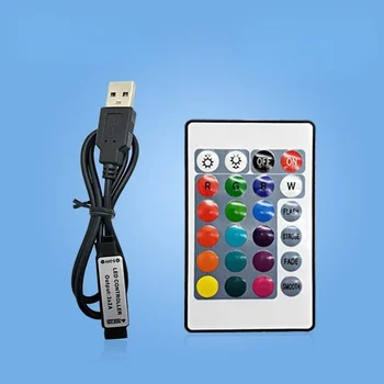 24 Teclas de LED, Controlador do RGB para a Faixa de Luz LED Barra de 5V USB Infravermelho Wireless RF Remoto de Controle de Escurecimento Interruptor mais não Ofuscante