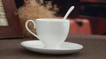 240ML planície branca de porcelana de ossos de café, xícaras e pires com colher, xícara de chá de porcelana, cerâmica, canecas de café tazas, cappuccino copa