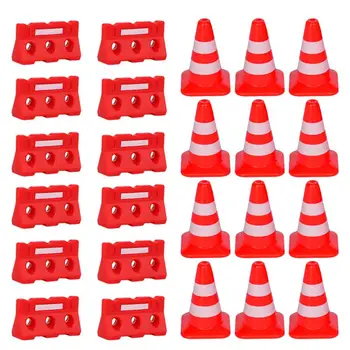 24pcs Mini Cones de Trânsito Cercas Sinais de Tráfego Rodoviário Playset Cones de Trânsito Brinquedos