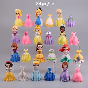 24pcs/set 5-8cm Princesa da Disney bonecos de Neve Branca Sofia Belle Cinderela, Alice, Anna Dormir Vestido de Beleza Mutável Presente