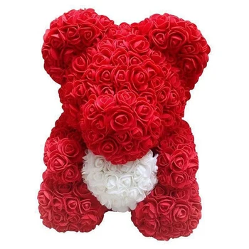 25cm Dia dos Namorados Presente Rosa Vermelha ursinho de Pelúcia Rosa com Caixa de Presente com Flores Artificiais Urso Rosa do Natal, Ano Novo, Dia das mães Presentes