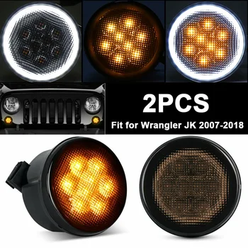 2pcs Âmbar Branco LED pisca Grade de Fumaça Lente Lâmpada Para Jeep Wrangler JK 2007-2018