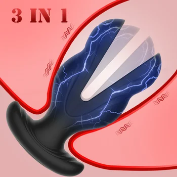 3 Em 1 De Vibração Choque Elétrico Vibrador Anal Plug Anal Vagina, Ânus Expansão Controle Remoto Masturbação Adulto, Brinquedos Do Sexo Para Homens