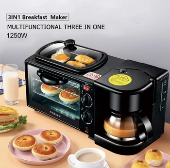 3 Em 1 Multi Função-Almoço Maker Máquina 220V 1250W Com Forno Eléctrico máquina de Café do Gotejamento de Fritura Bandeja de Chá de Panela de eletrodomésticos
