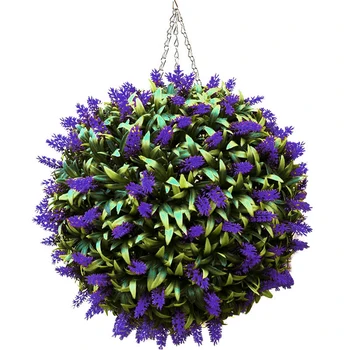 30CM Artificial de Lavanda, Flor de Suspensão Cesta de Planta Roxa Topiary Bola de Decoração de Jardim de Simulação de Flores de Plástico Planta Bola