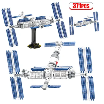 371pcs Cidade Nave espacial Tripulada à Estação Espacial Blocos de Construção de Aviação Aeroespacial Lançador de Foguetes Tijolos de Brinquedos Para as Crianças