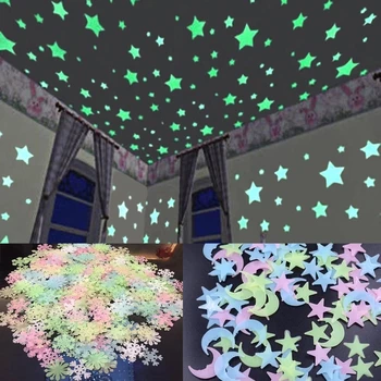 3D Estrelas e a Lua Luminosa de Parede Adesivos que Brilham No Escuro, Armazenamento Fluorescente de Parede Decoração Para o Quarto de Teto de Decoração de Casa de Decalque