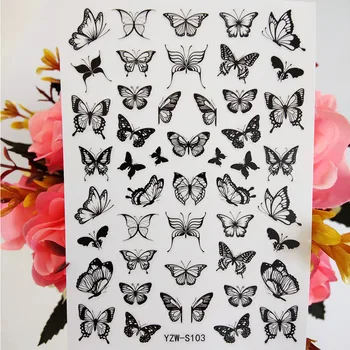 3D Prego Preto Branco Sexy Butterfly controles Deslizantes Para as Unhas de Design Arte Decoraciones Accesoires Adesivos nas Unhas
