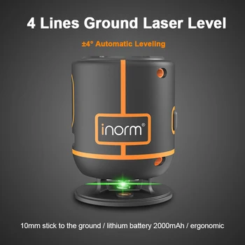 4 Linhas de Terra Nível Laser de Luz Verde, Auto-nivelamento 360 Linha Horizontal de Alta Precisão do Laser Medidor de Nível para o Interior para o Exterior