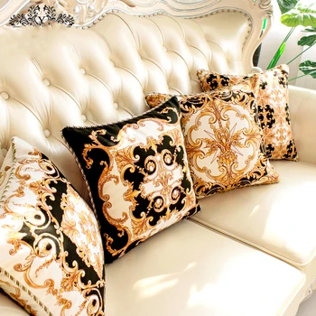 45x45cm Barroco luxo retrô capa de almofada de sofá preto branco amarelo paisley veludo jogar travesseiro capa de sofá lombar fronha