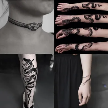 4PCS Preto Snack-Tatuagens Temporárias Para os Homens as Mulheres de Pescoço, Braço, Corpo, Arte Impermeável Falso Tatto Adesivos Flash Decalques Tatoos