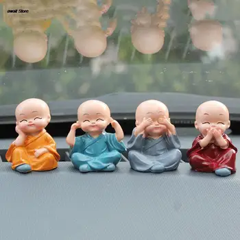 4Pcs/Set Interior do Carro Acessórios da Boneca Criativo Maitreya Resina Dons Pouco Monges Buda Kung Fu Enfeites Pequenos Linda