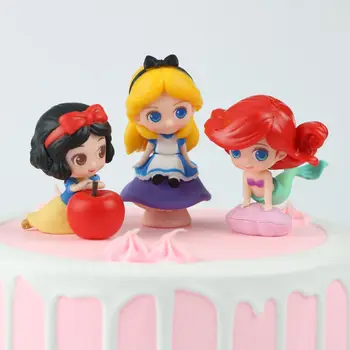 5-7cm 3pcs/Muito Q a Versão da Disney, a Princesa Branca de Neve, Ariel Alice Decoração do Bolo de PVC Figuras de Ação, Modelo de Brinquedos de Bonecas Presentes Crianças