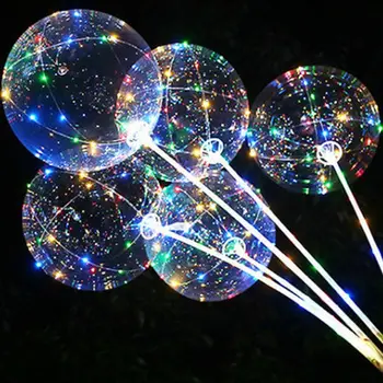 5 unidades DIODO emissor de Luz Luminoso Balão Com Paus Transparente BoBo Bola de Casamento, Festa de Aniversário, Decorações de Balão de gás Hélio