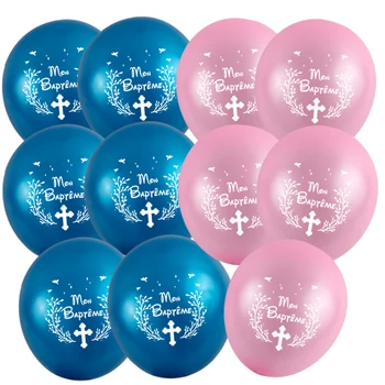 50 Peças De 10 Polegadas Azul Cor-De-Rosa Francês Mon Baptême Balão Para A França Crianças Batismo De Festa Decoração De Balão