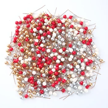 50Pcs de 1,2 cm de Mini Pérolas Plásticas Berry Flor Artificial de Frutas Estames Cereja para o Casamento de Natal DIY Caixa de Presente Coroa de flores Decorativas