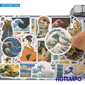 50PCS Japão Ukiyo-e a Arte da Pintura Padrão Impermeável Adesivo para notebook Telefone Mala de Skate, Bicicleta, Motocicleta Adesivo de Carro de Brinquedo