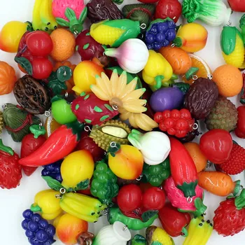 50pcs/muita Mistura de Estilos de Resina de Frutas e legumes Pingentes & Encantos Para Crianças DIY Jóia Colar de Acessórios 20-50mm K02439