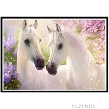 5D Diamante Pintura Animais Cavalo Branco Diamante Mosaico Diy de Rodada Completa Diamante Bordado de Ponto de Cruz com Strass Arte de Decoração de Casa