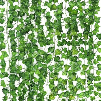 6.5 FT Falso Ivy Folhas Artificiais Grinalda de Hera Verde Guirlandas Penduradas Planta de Videira para o Casamento, Parte de Parede Quarto Decoração Ar condicionado