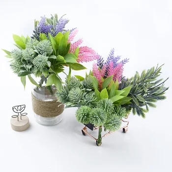 6 Pedaços de planta verde foto de plano de fundo flores artificiais, decoração acessórios diy caixa de doces de Natal scrapbooking vasos