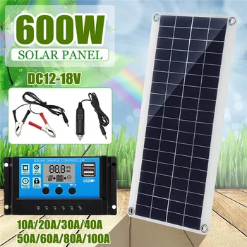 600W Painel Solar 12V Kit de carregamento USB Célula Solar Conselho Portátil, um Telefone de RV de MP3 do Carro PAD 10A/20A/30A/40A/50A/60A/100A Controlador
