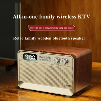 60W de Alta potência de Áudio Bluetooth sem Fios em Madeira K Música Subwoofer Disco de U do Cartão de Multi-função Cantando Rádio alto-Falantes duplos